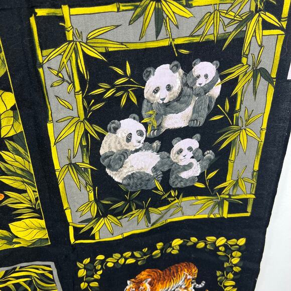 Vintage Hi Fashion Fabrics Wild Animal Fabric Remnant Tiger Panda Black Quilting - Picture 5 of 7